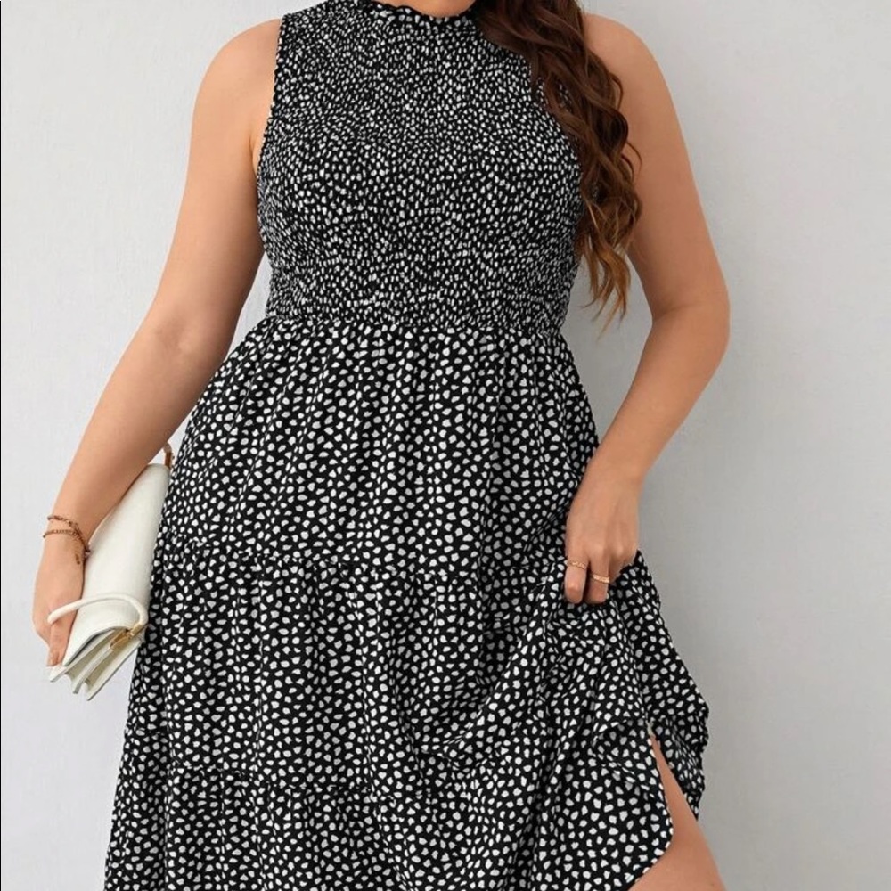 Plus size printed  sundress collared knee length
